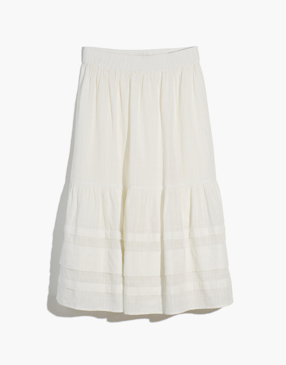 Madewell Pintuck Tiered Midi Skirt in Windowpane Pattern
