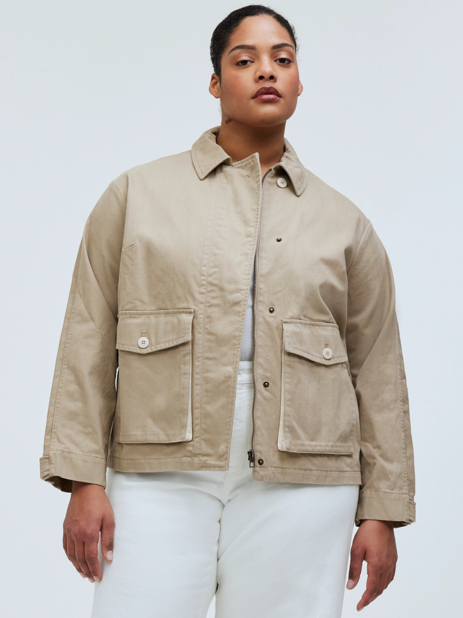 Madewell Plus Denim Cropped Cargo Jacket