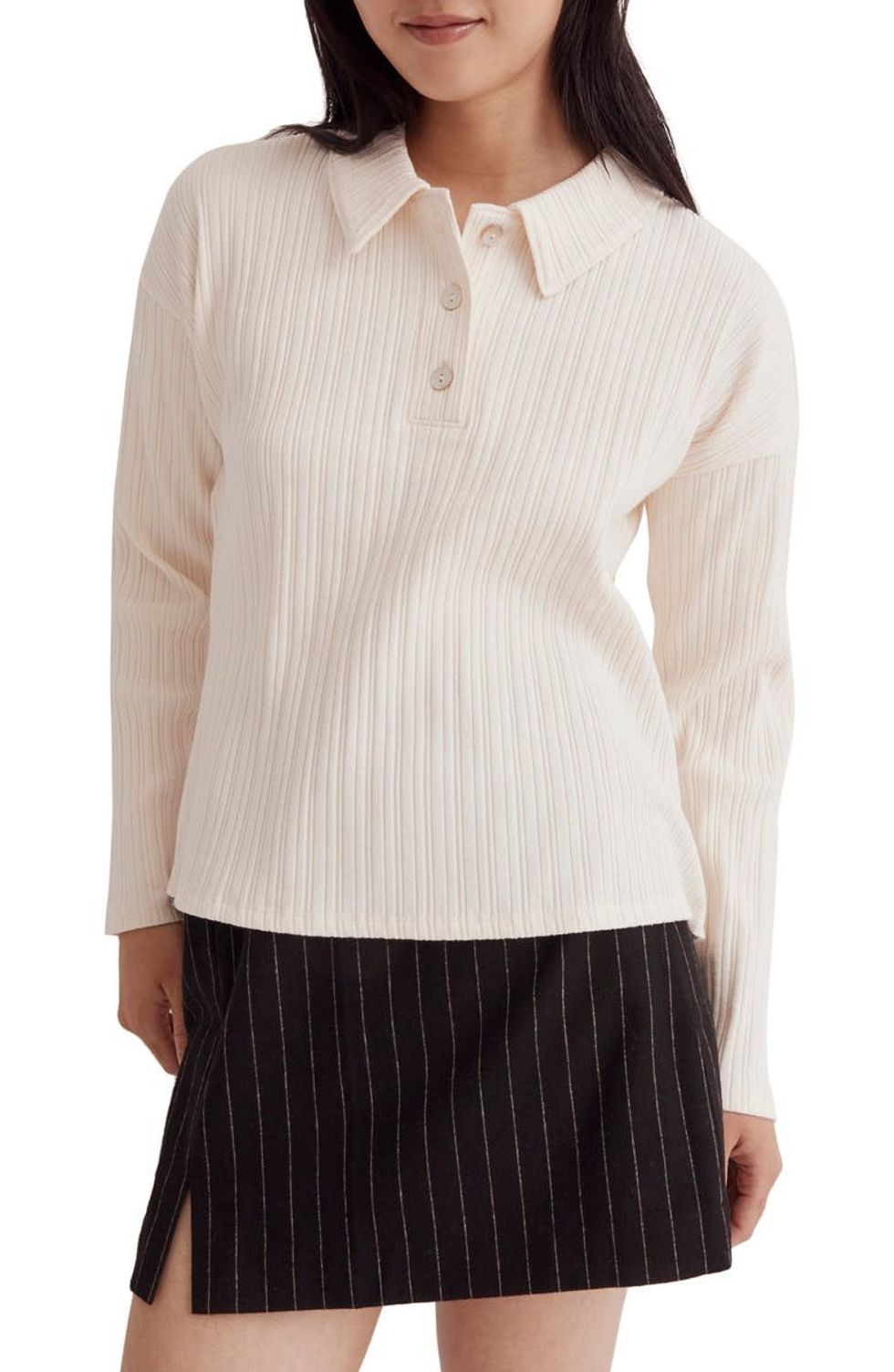 Madewell Variegated Rib Long Sleeve Boxy Polo
