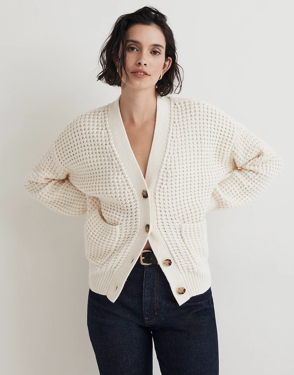 Madewell Waffle-Knit V-Neck Cardigan