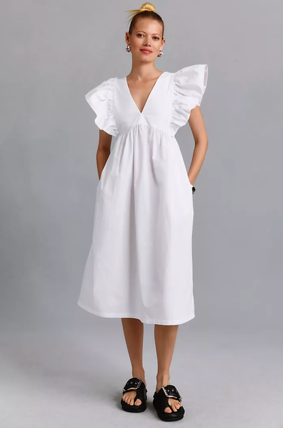 Maeve Printed Flutter-Sleeve Babydoll Dress