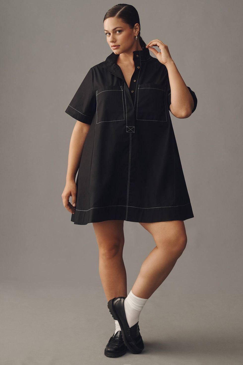 Maeve Short-Sleeve V-Neck Swing Mini Dress