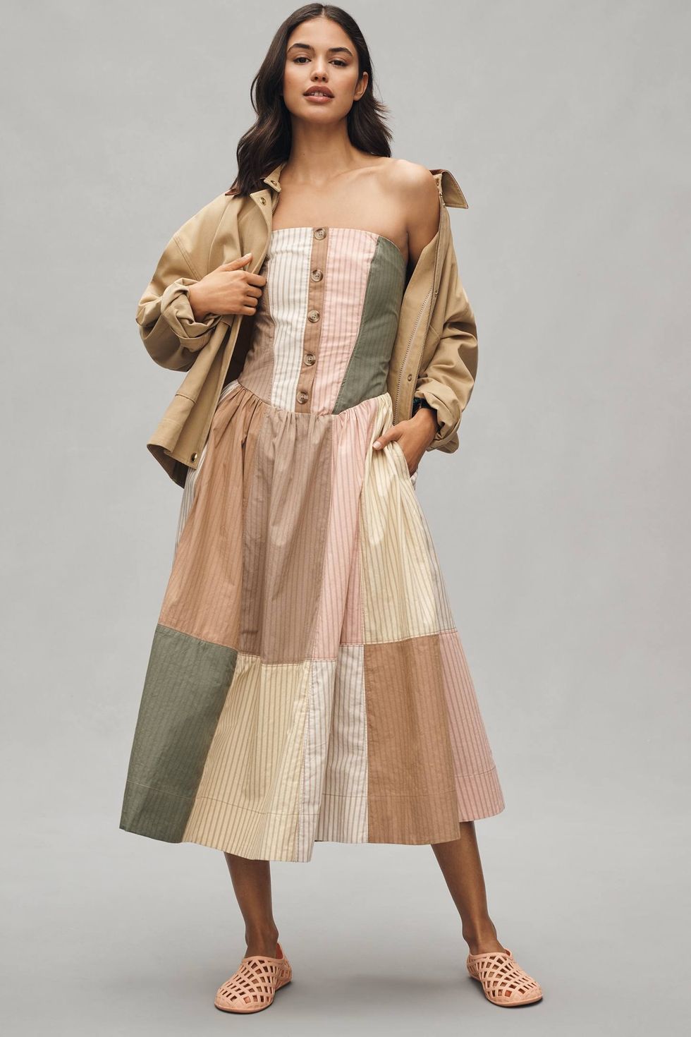 Maeve Strapless Drop-Waist A-Line Midi Dress