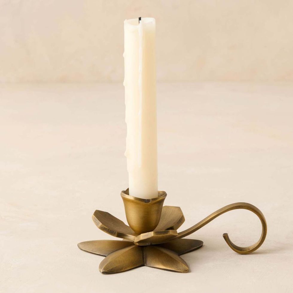 Magnolia Flower Brass Taper Holder