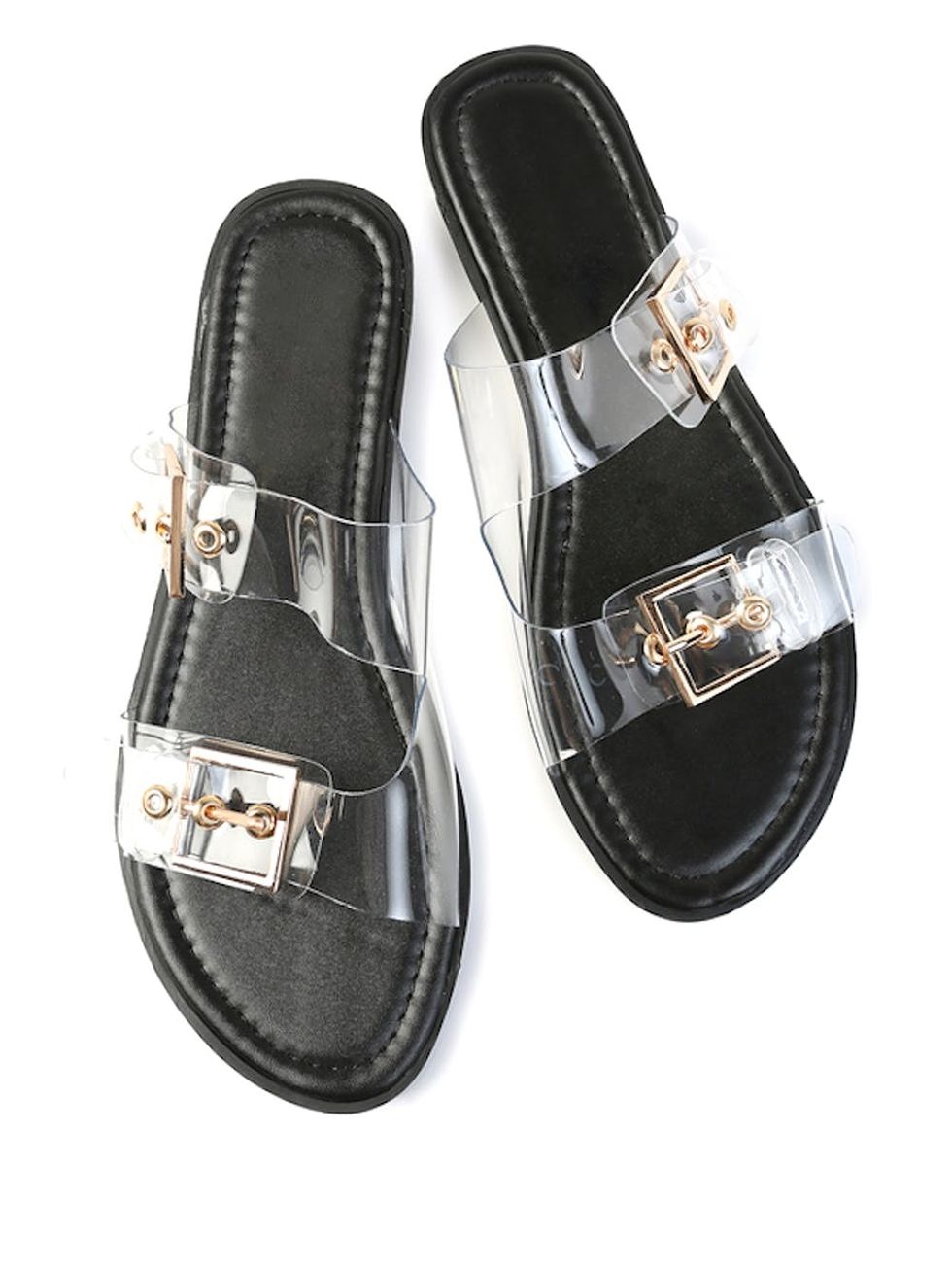 Make Me Chic PVC Double Buckle Slip Ons Clear
