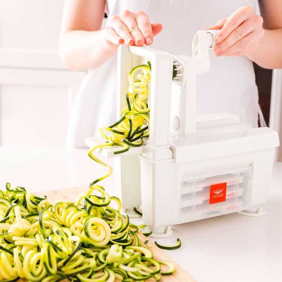 making the zoodles with a spiralizer