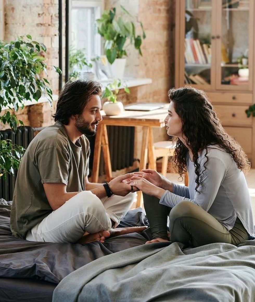 man and woman having a conversation