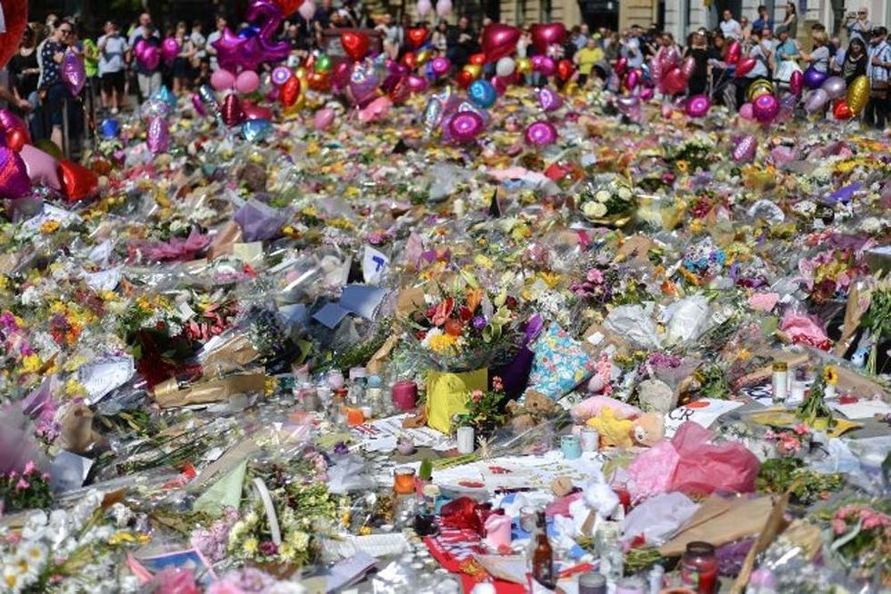 Manchester bombing flowers and balloons memorial