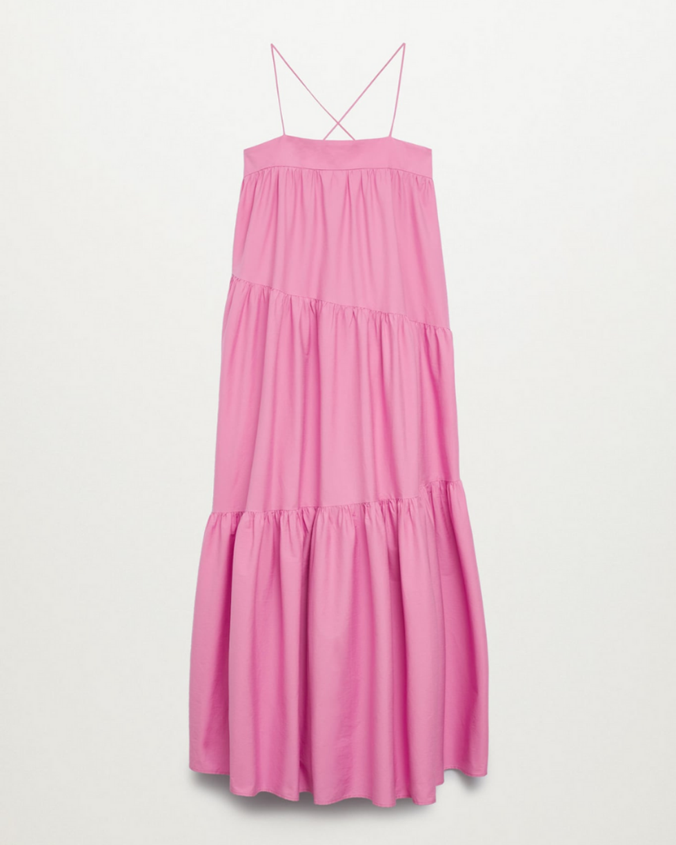 mango ruffled pink maxi dress