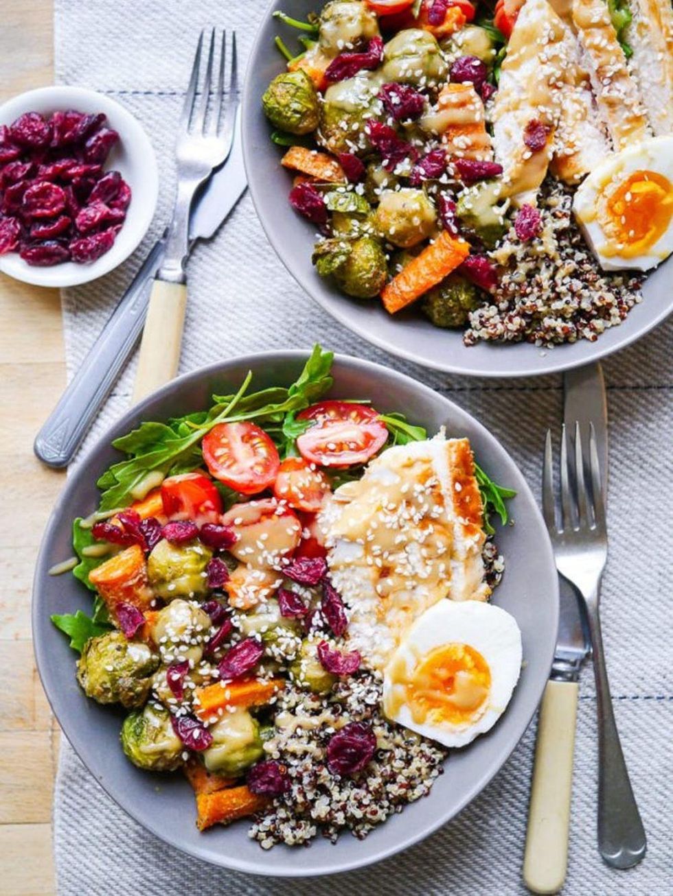 Maple Tahini Brussels Sprouts Quinoa Bowl