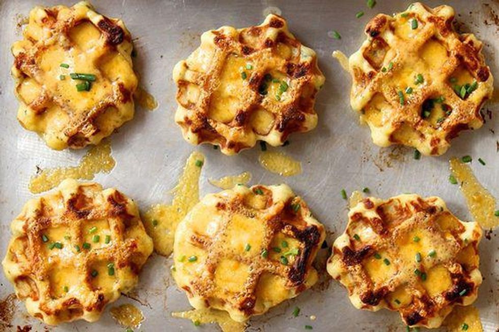 Mashed Potato. Cheddar, and Chive Waffles