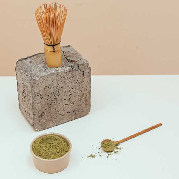 Matcha powder and whisk