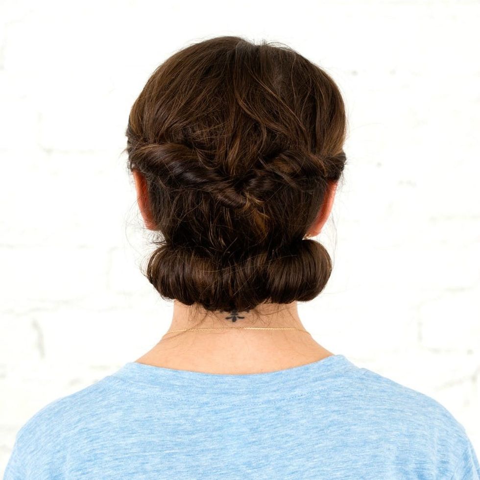 medium hairstyle, twisty updo