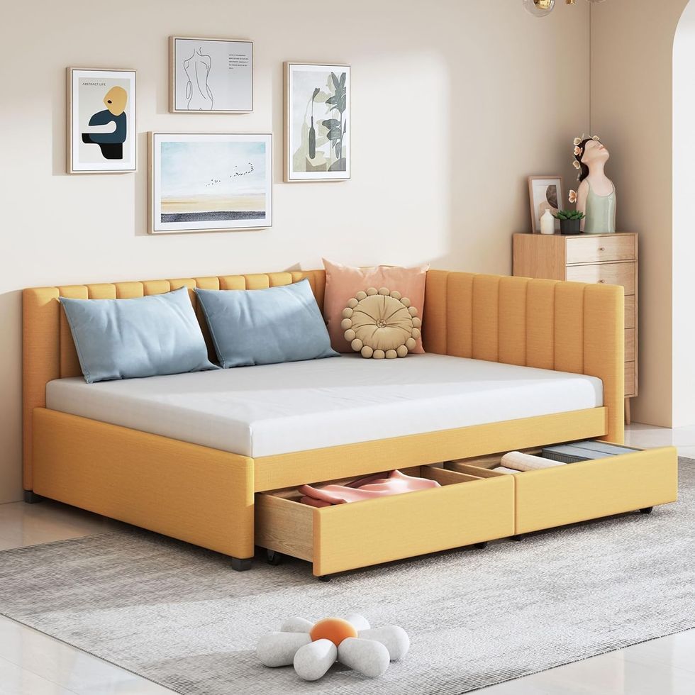 Merax Full Size Daybed with Drawers (Yellow)