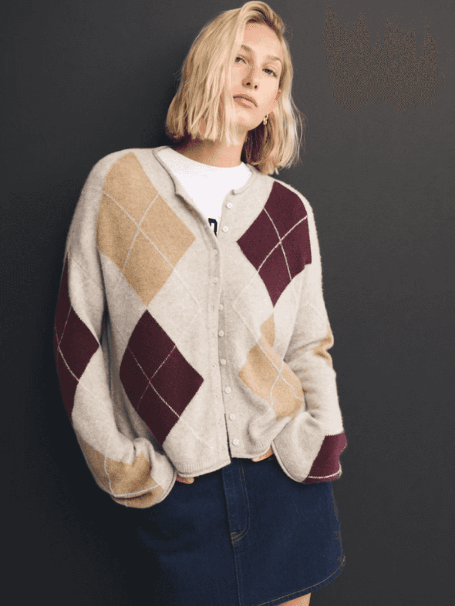 Merino Wool-Blend Roll Neck Cardigan