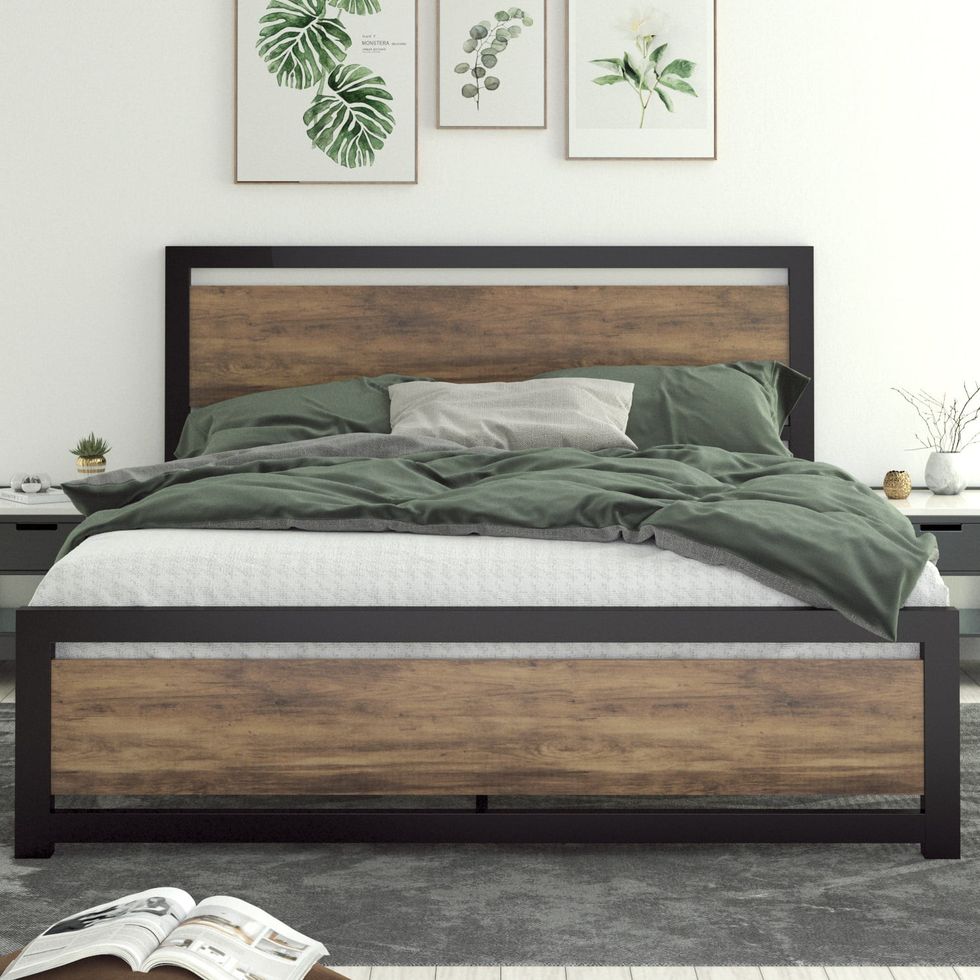 Metal and Wood Platform Bed