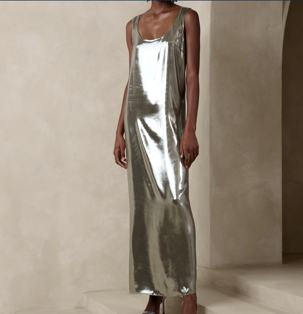 metallic maxi dress