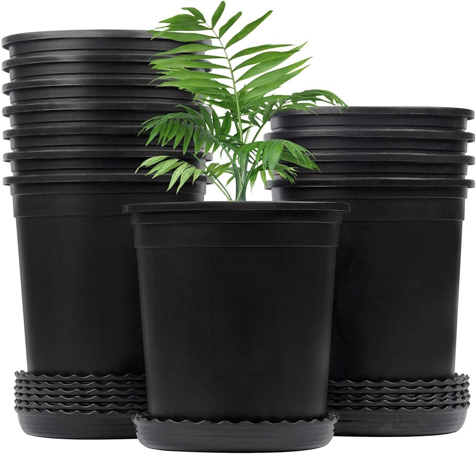 Mhonni 1 Gallon Nursery Pots 12 Set for Plants with Drainage Hole and Saucer