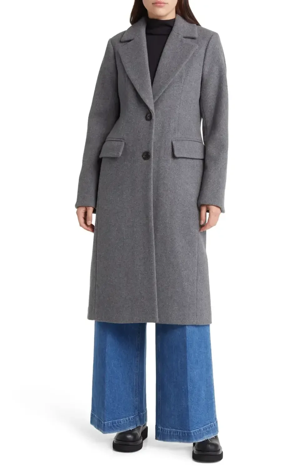 MICHAEL KORS Notch Collar Wool Blend Coat