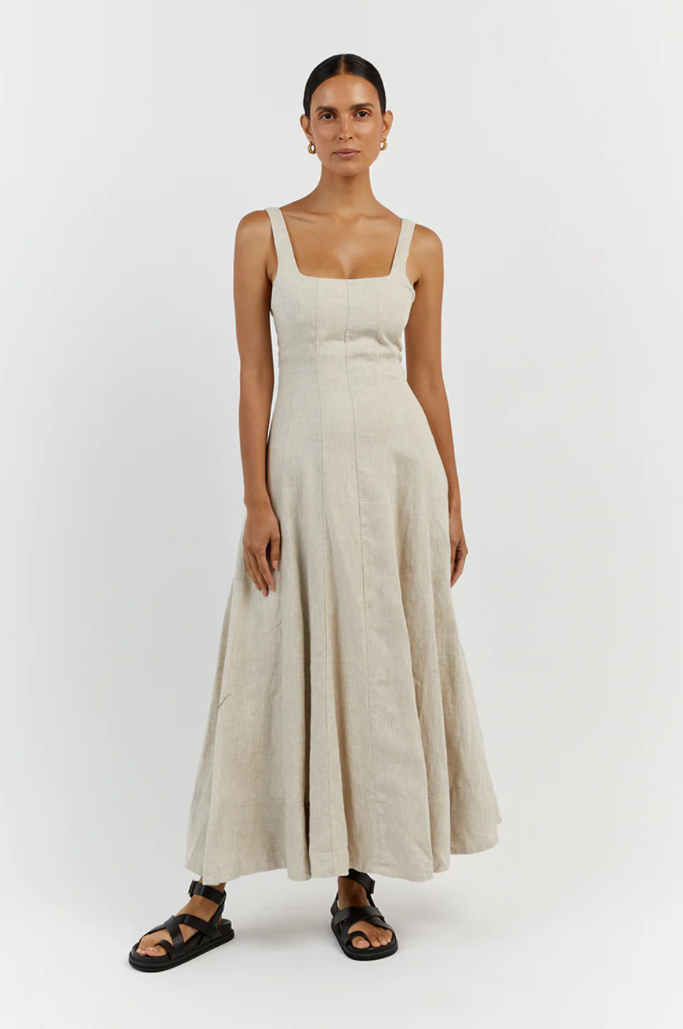 Milahn Natural Linen Midi Dress