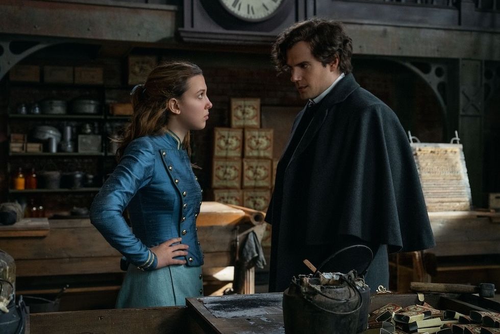 Milly Bobby Brown and Henry Cavill in Enola Holmes