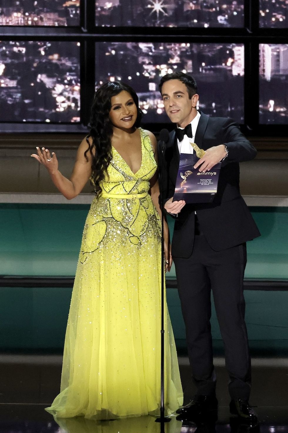 mindy kaling and bj novak at the 2022 emmys