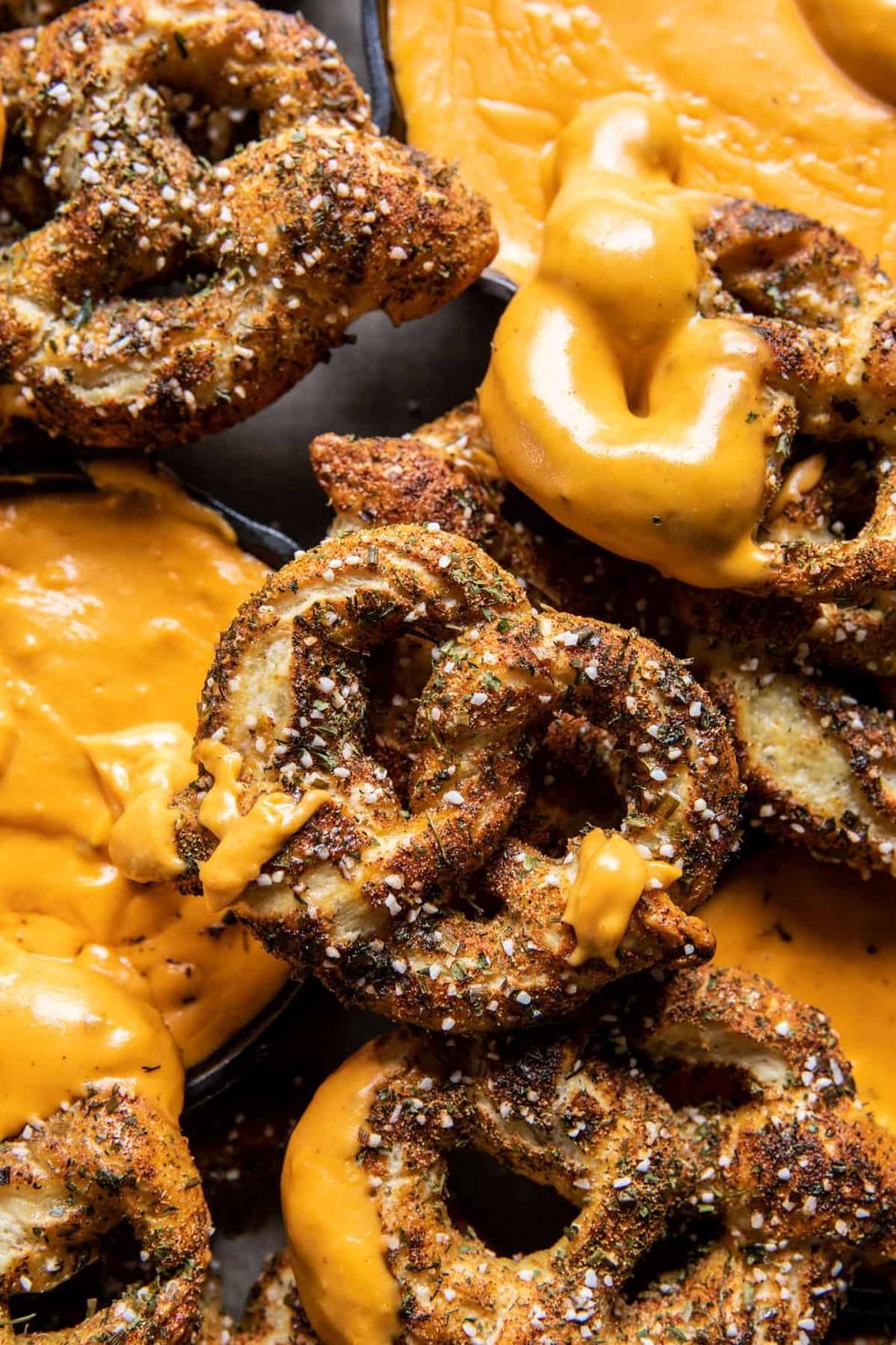 Mini Ranch Pretzels with Buffalo Cheese Sauce