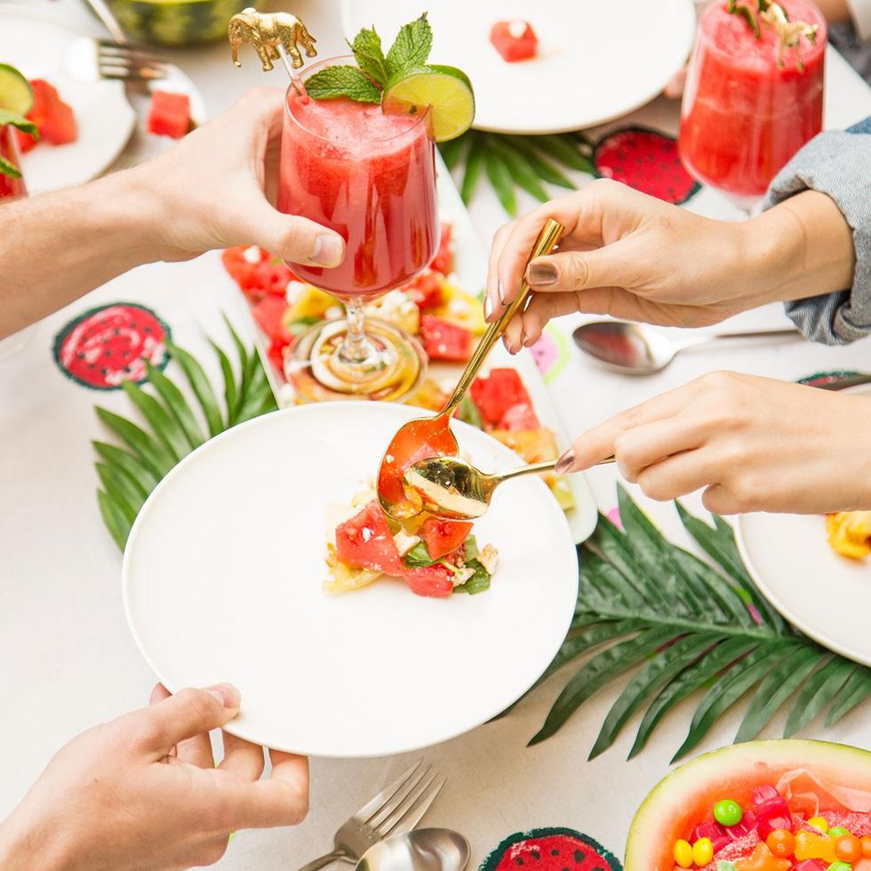 model plates the watermelon salad