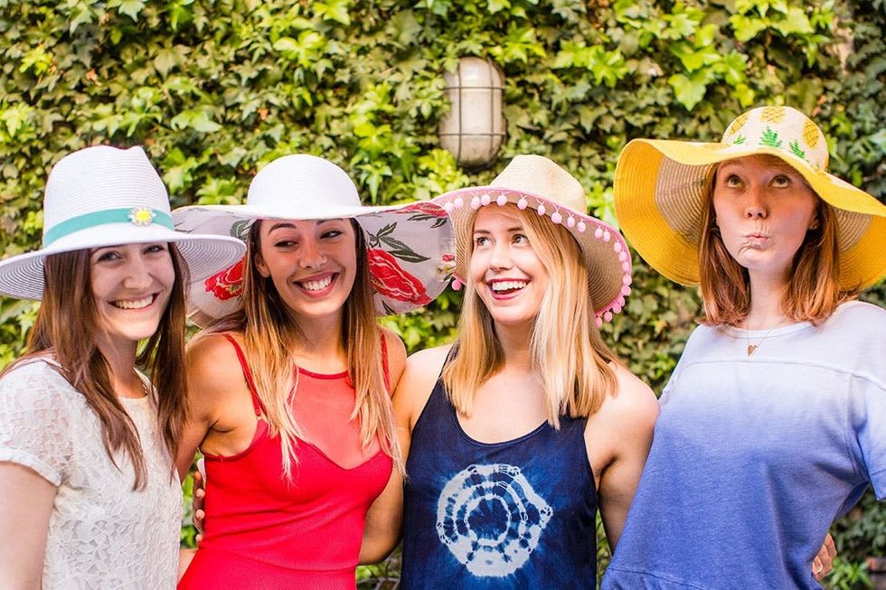 models wear four different diy beach hats