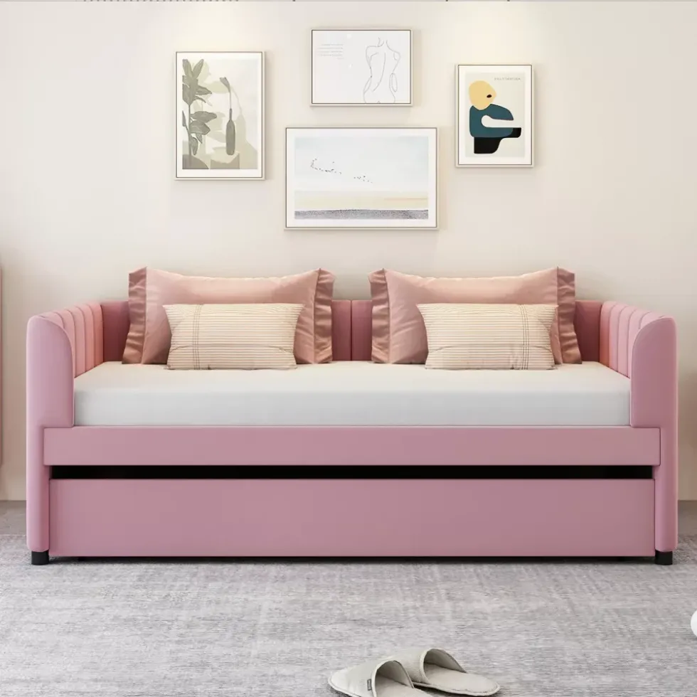 ModernLuxe Twin Size Upholstered Daybed with Ergonomic Design (Pink)