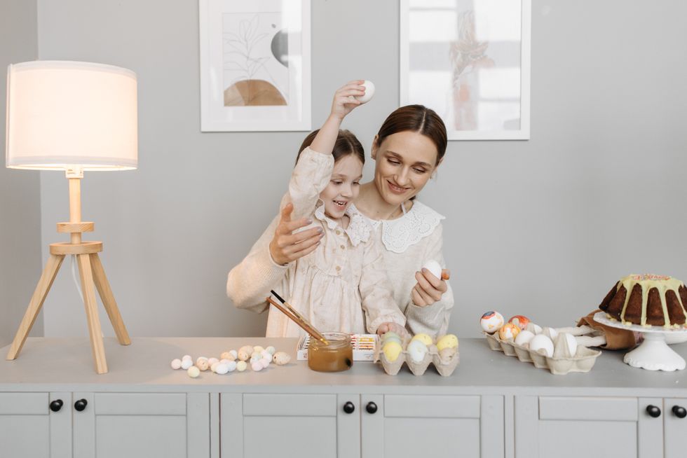 Mom and daughter baking together
