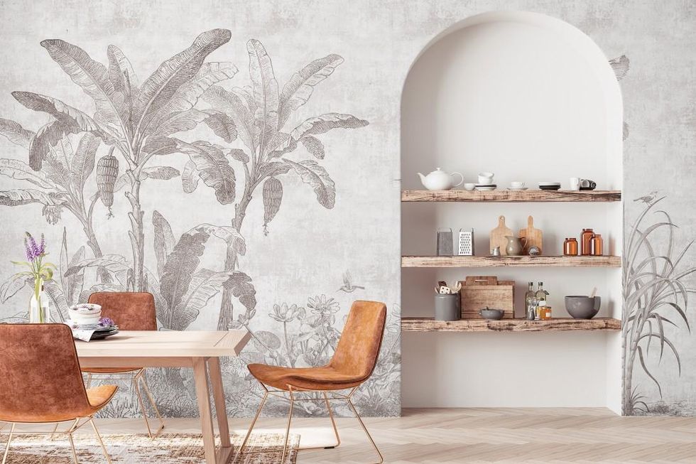 Monochrome Antique Jungle Landscape Wall Mural