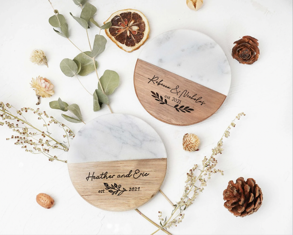 Monogrammed Wood and Marble Coasters