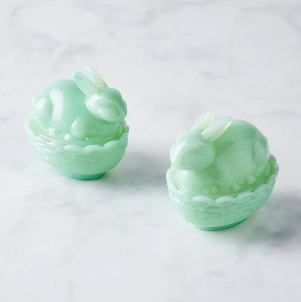 Mosser Glass Set of 2 Bunny Candy Dish in Jadeite