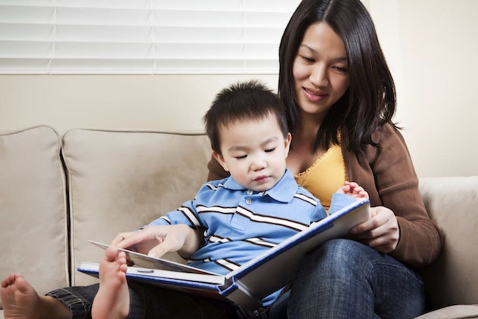 Mother and son reading