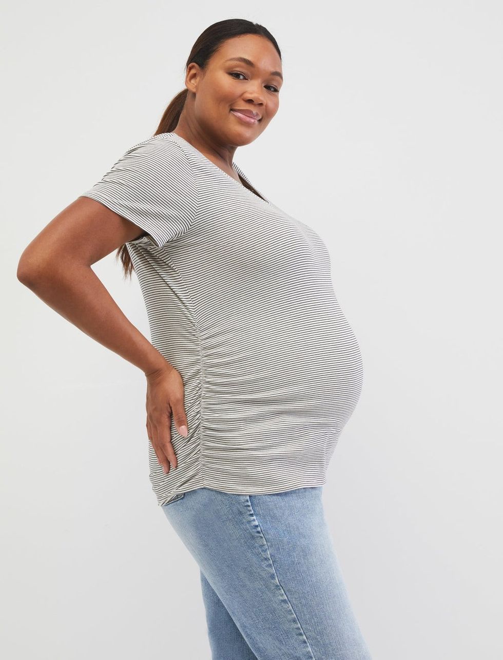 Motherhood Plus Size V-Neck Side Ruched Maternity Tee