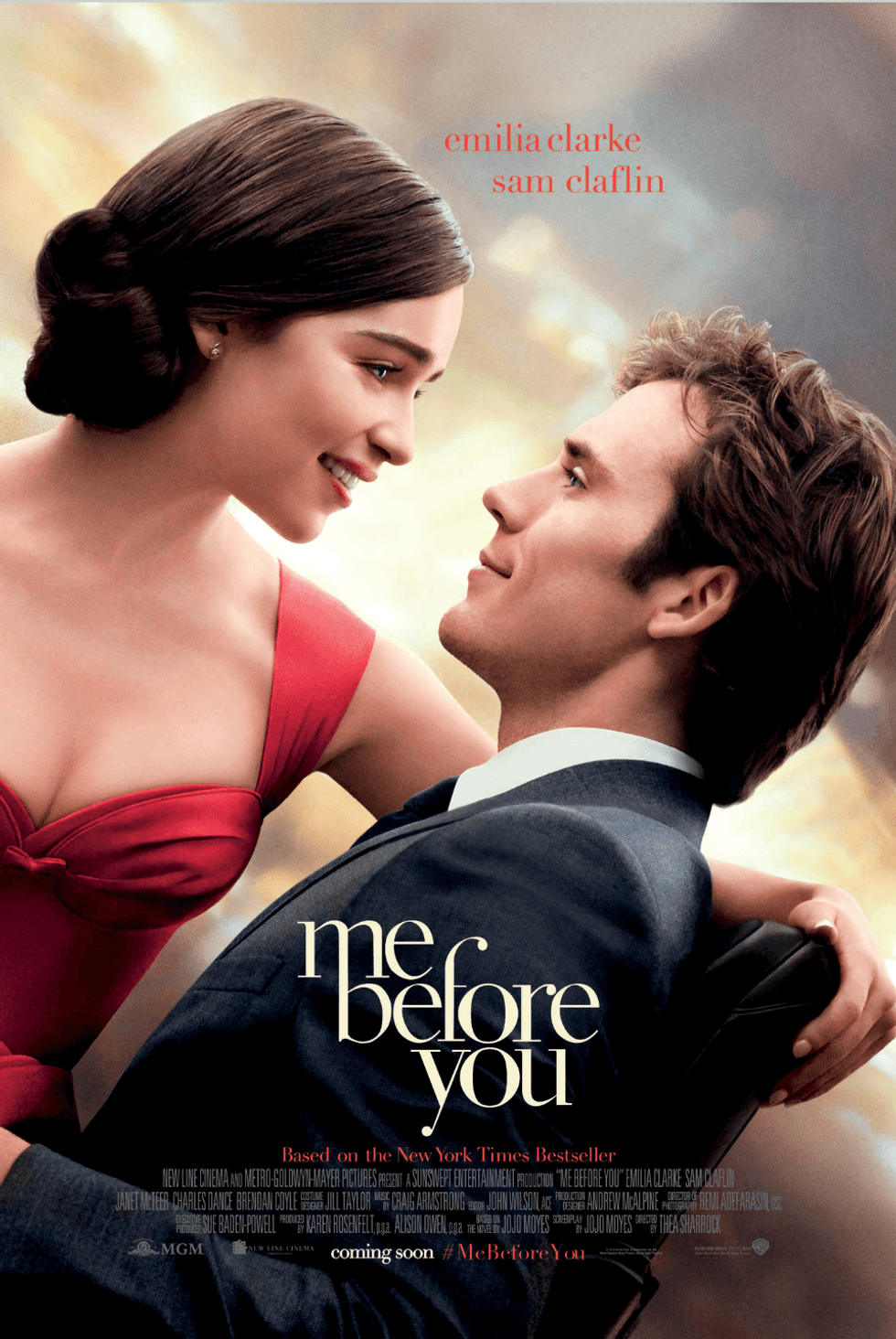 Movie poster: "Me Before You" featuring a couple gazing at each other closely.