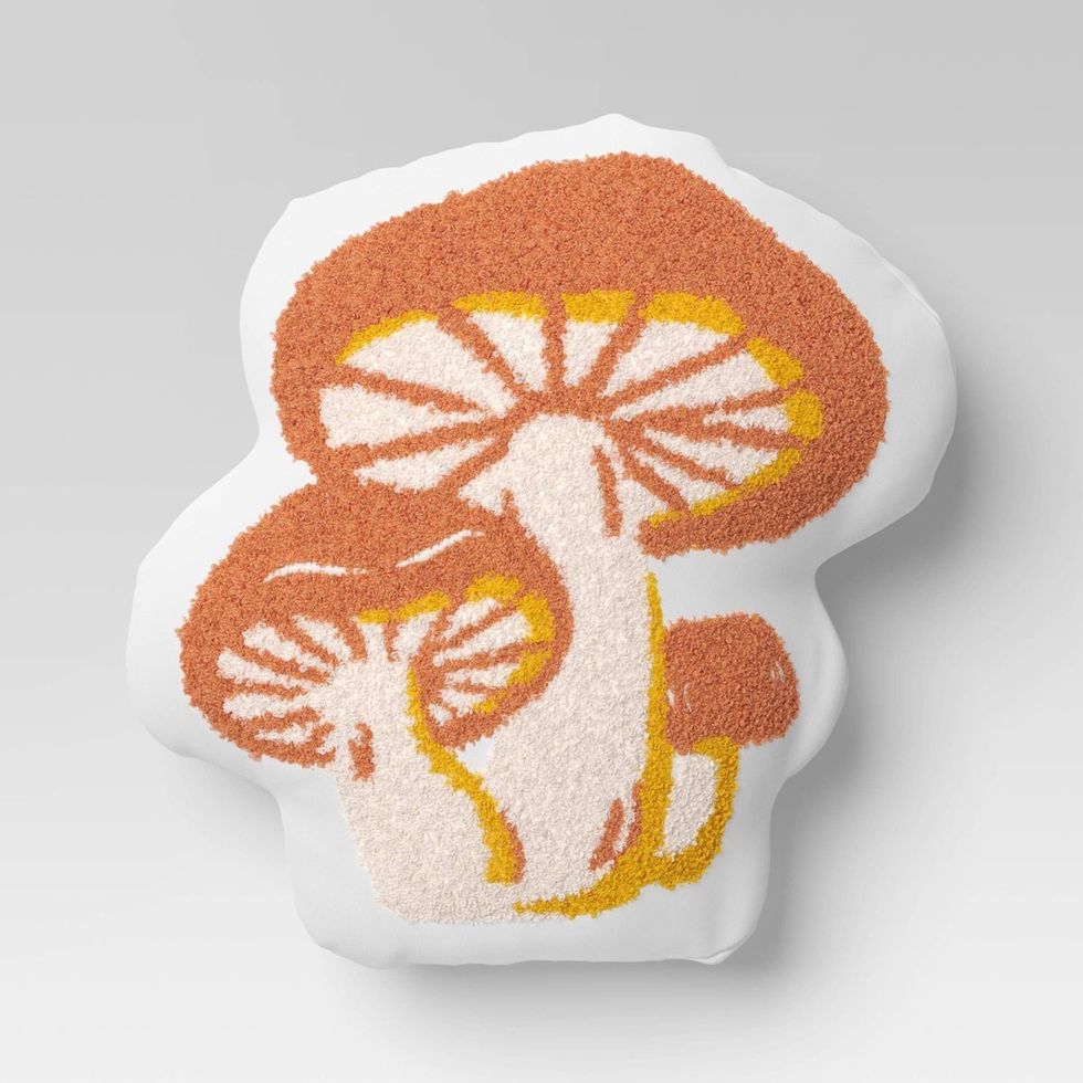 Mushroom Shaped Embroidered Cotton Throw Pillow Rust