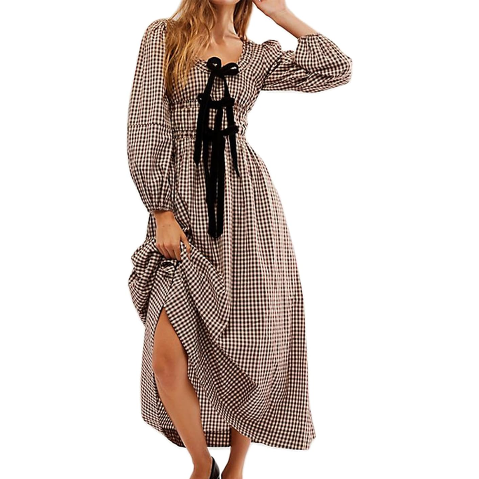 Mybfyabo Square Neck Front Bow Midi Dress