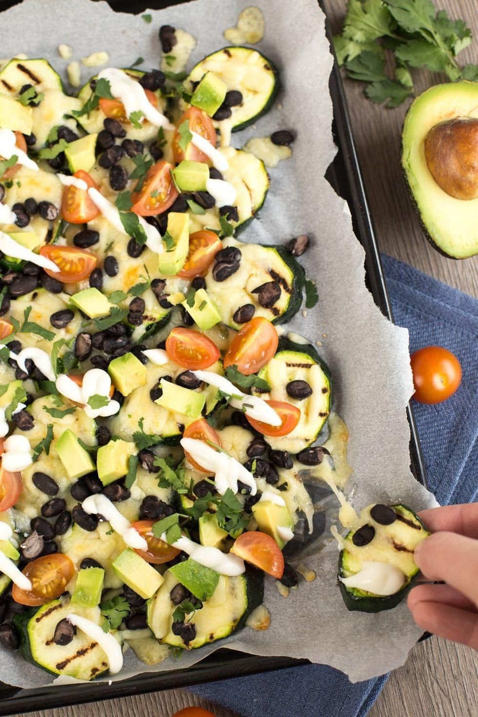 nachos made with zucchini with veggies and sauce