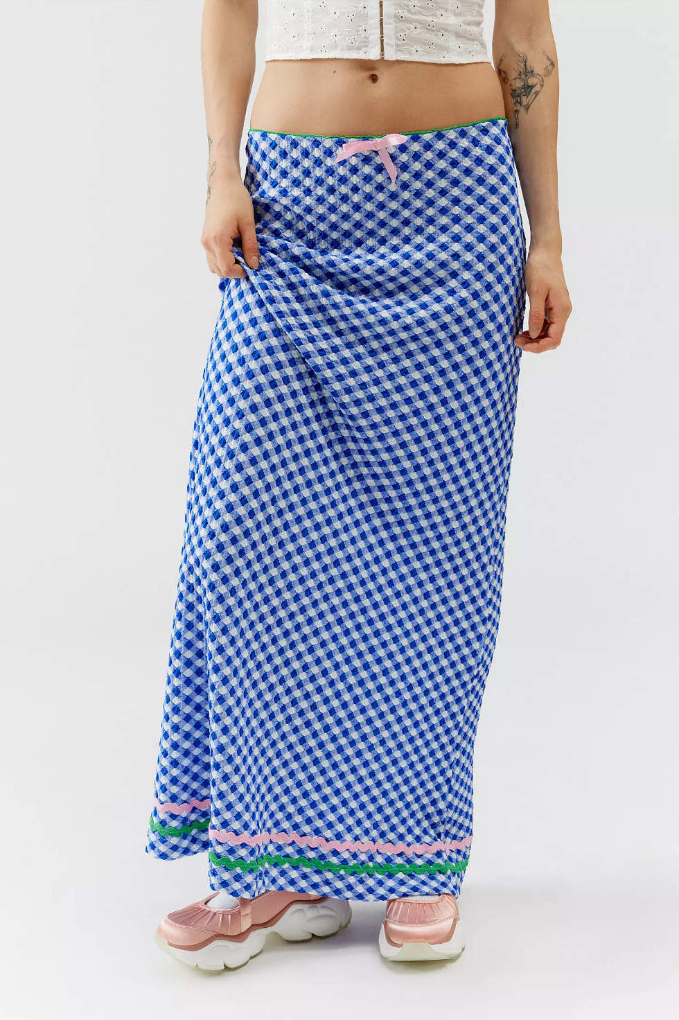 Neon Rose Ricrac Gingham Maxi Skirt