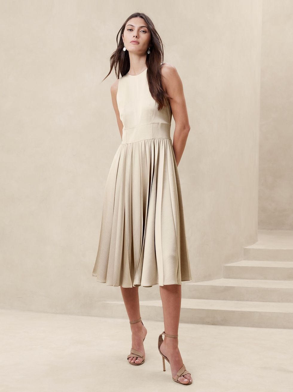 Ness Pleated Satin Midi Dress