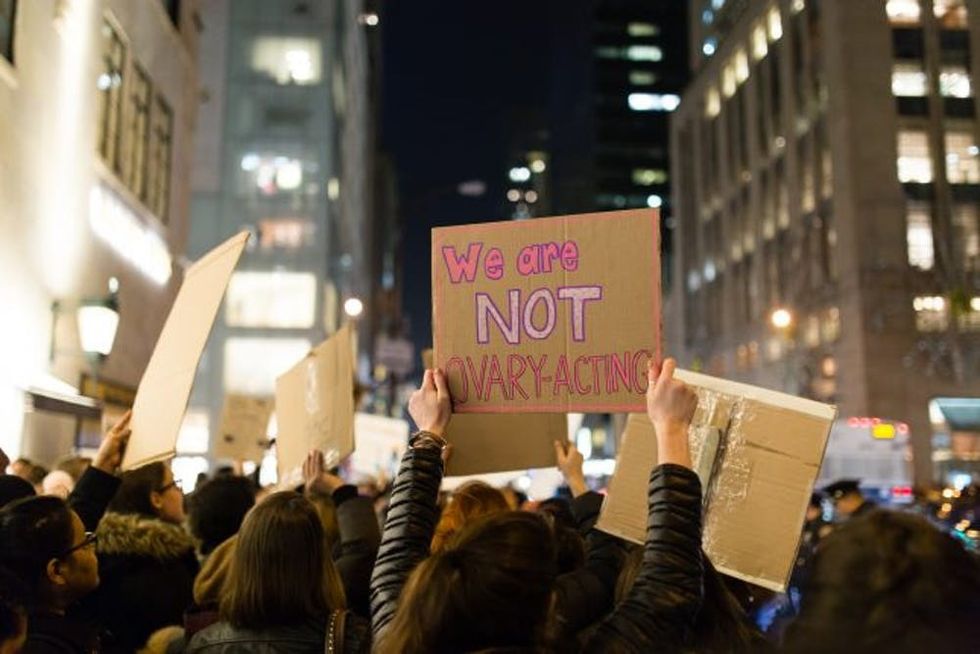 NEW YORK - JANUARY 21: Protesters during the Womens March in Midtown Manhattan on January 21, 2017 in New York City. PHOTOGRAPH BY Joel Sheakoski / Barcroft Images London-T:+44 207 033 1031 E:hello@barcroftmedia.com - New York-T:+1 212 796 2458 E:hello@barcroftusa.com - New Delhi-T:+91 11 4053 2429 E:hello@barcroftindia.com www.barcroftimages.com (Photo credit should read Joel Sheakoski / Barcroft Images / Barcroft Media via Getty Images)