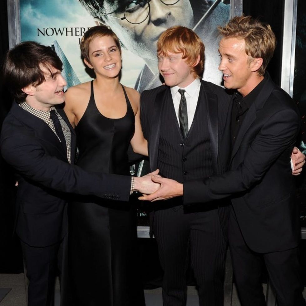 NEW YORK - NOVEMBER 15: (L-R) Daniel Radcliffe, Emma Watson, Rupert Grint and Tom Felton attend the premiere of "Harry Potter and the Deathly Hallows - Part 1" at Alice Tully Hall on November 15, 2010 in New York City. (Photo by Stephen Lovekin/Getty Images) *** Local Caption *** Daniel Radcliffe;Emma Watson;Rupert Grint;Tom Felton