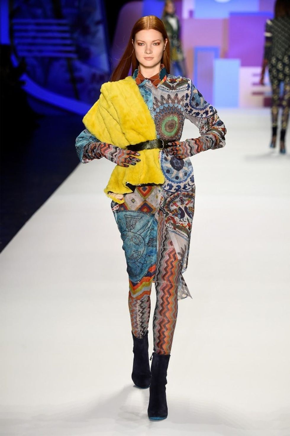 NEW YORK, NY - FEBRUARY 11: A model walks the runway wearing Desigual Fall 2016 during New York Fashion Week: The Shows at The Arc, Skylight at Moynihan Station on February 11, 2016 in New York City. (Photo by Frazer Harrison/Getty Images for NYFW: The Shows)