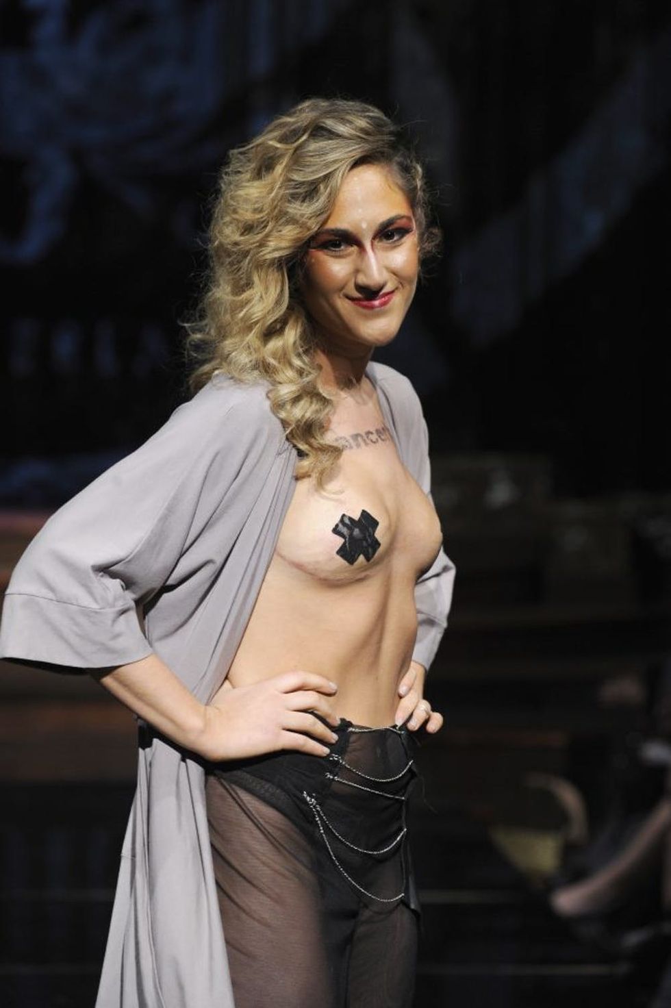 NEW YORK, NY - FEBRUARY 12: (EDITORS NOTE: Image contains nudity.) A model walks the runway during AnaOno Intimates X #Cancerland at New York Fashion Week Art Hearts Fashion NYFW FW/17 at The Angel Orensanz Foundation on February 12, 2017 in New York City. (Photo by Arun Nevader/Getty Images for Art Hearts Fashion)