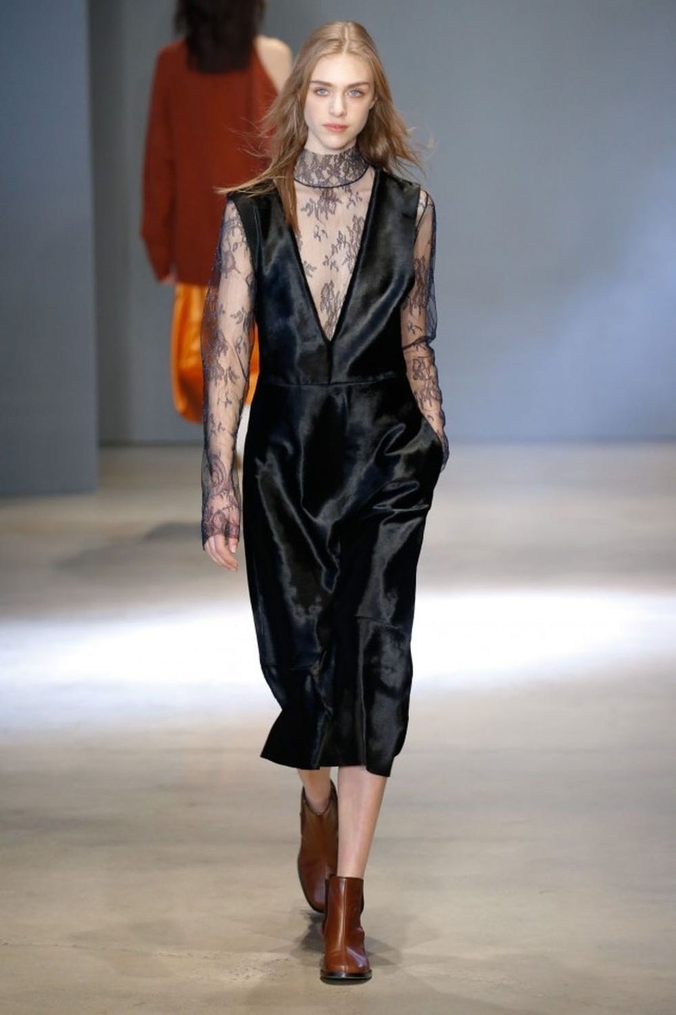 NEW YORK, NY - FEBRUARY 13: A model walks the runway at the Tibi fashion show during Fall 2016 New York Fashion Week at Skylight 60 Tenth on February 13, 2016 in New York City. (Photo by JP Yim/Getty Images)