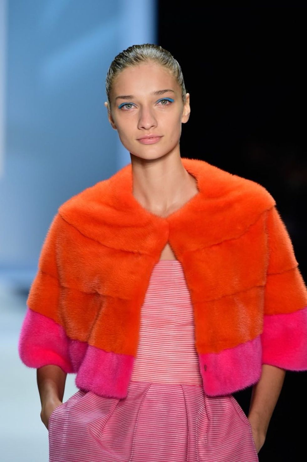 NEW YORK, NY - SEPTEMBER 12: A model walks the runway wearing Monique Lhuillier Spring 2016 during New York Fashion Week: The Shows at The Arc, Skylight at Moynihan Station on September 12, 2015 in New York City. (Photo by Frazer Harrison/Getty Images for NYFW: The Shows)