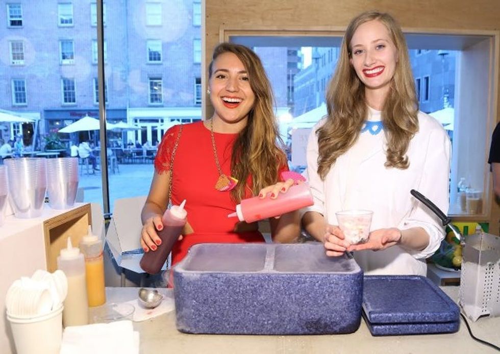 NEW YORK, NY - SEPTEMBER 15: Breanne Butler (L) and Sydney Varah, of By Breanne, pose for a photo the Heart & Noble presentation during Spring 2016 New York Fashion Week on September 15, 2015 in New York City. (Photo by Monica Schipper/Getty Images)