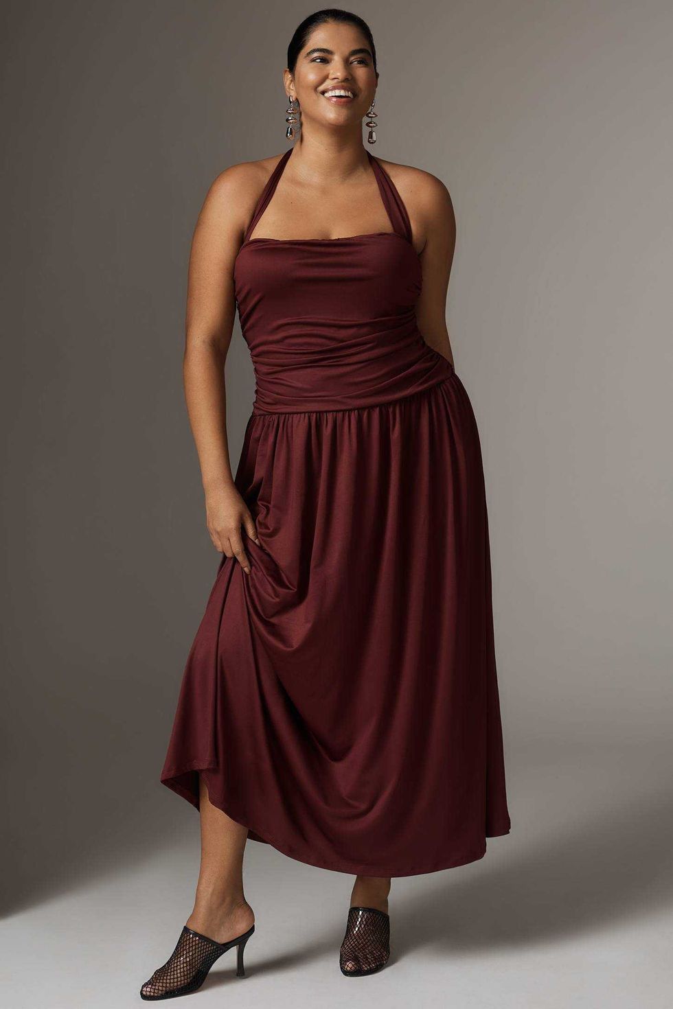 NIA Delphine Drop-Waist Halter Dress